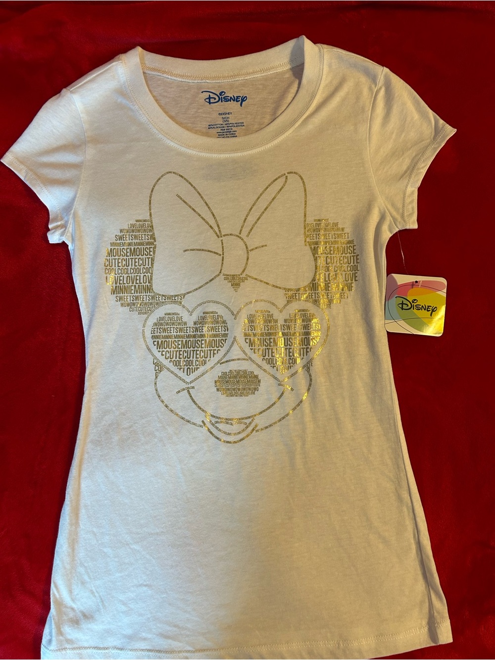 Disney White Tee with Gold Minnie Mouse Heart Design